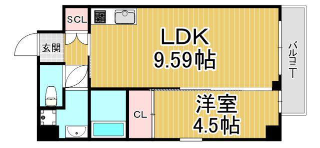 プレジオ武庫川ASIAN(1LDK/3階)の間取り写真