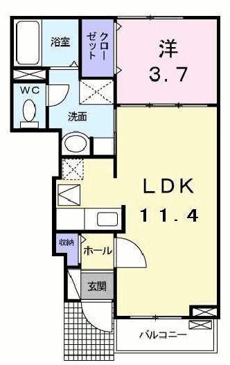 プランドール粟津(1LDK/1階)の間取り写真