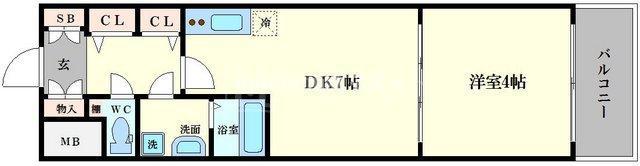 LC難波南(1DK/15階)の間取り写真