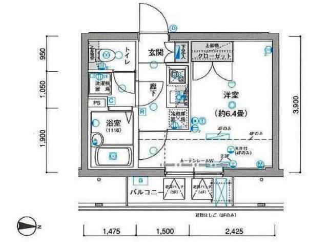 ヴェルト笹塚ツインII(1K/4階)の間取り写真