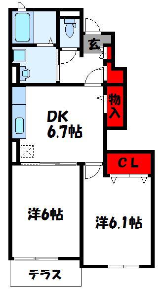 ベル・ソレイユ(2DK/1階)の間取り写真