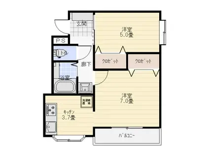 AQUALEES(2K/1階)の間取り写真