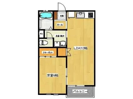 グランドハイツ昭和町(1LDK/2階)の間取り写真