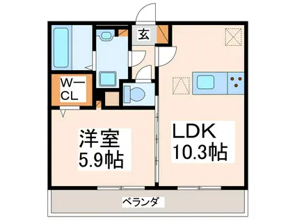 カーサベルデ 国府(1LDK/3階)の間取り写真