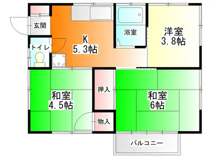 仙田ハイツB(3K/2階)の間取り写真