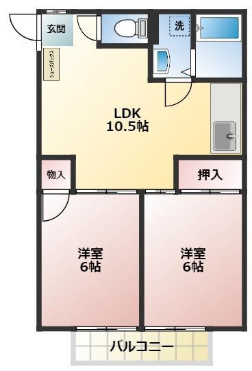 井上コーポII(2LDK/1階)の間取り写真