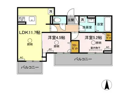 ルピナスシーサイド D棟(2LDK/3階)の間取り写真