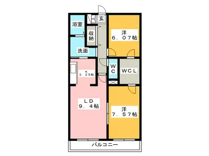 スイーツ・パシフィコ(2LDK/4階)の間取り写真