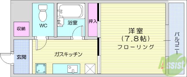 ロイヤルヒルズ台原Ⅲ(1K/2階)の間取り写真