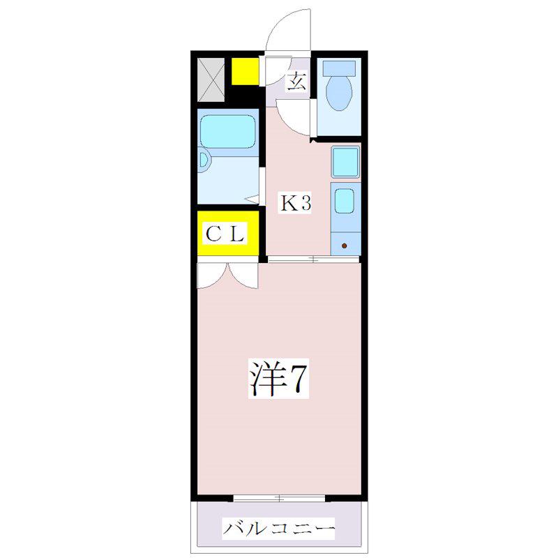 アップルコート紫原II(1K/3階)の間取り写真
