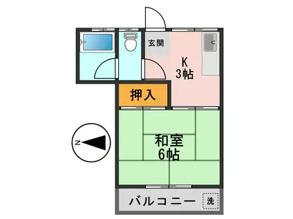 扇荘(1K/2階)の間取り写真