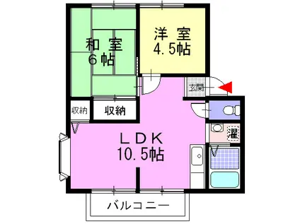 ウィンディア生駒(2LDK/1階)の間取り写真