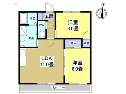 高丘ルミエール(2LDK/3階)の間取り写真