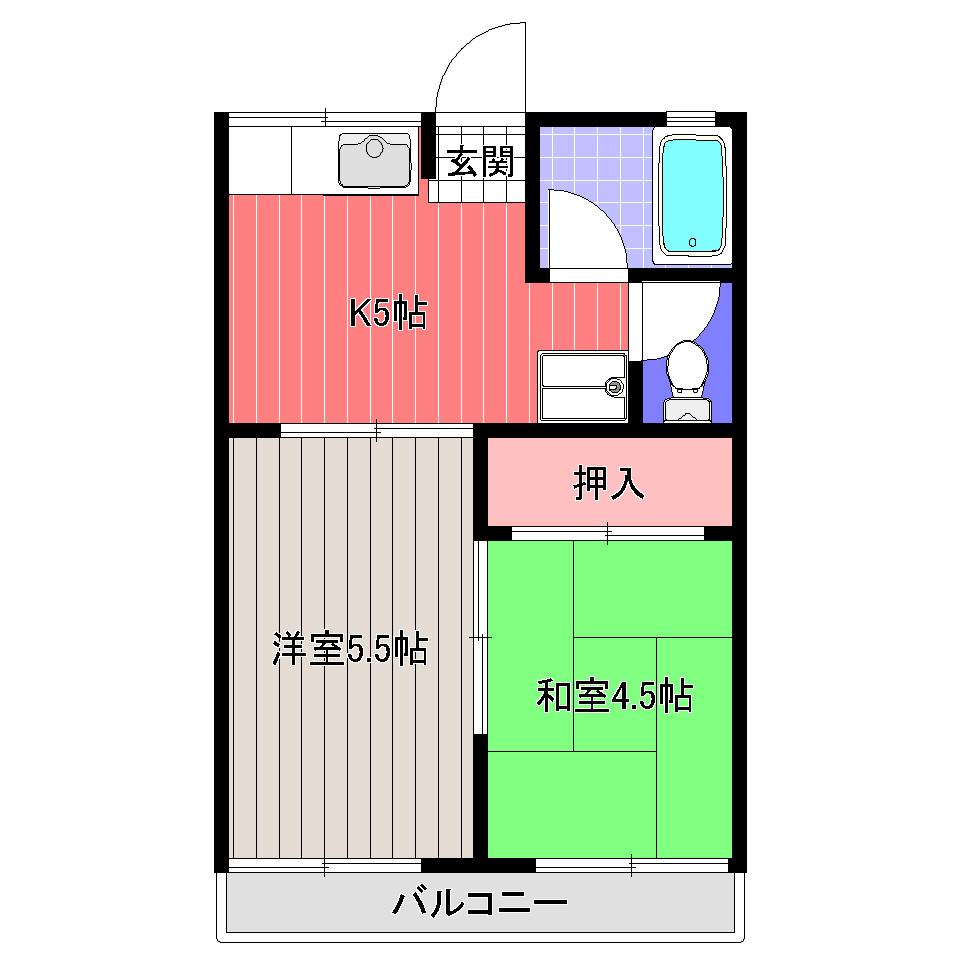 コーポ金子(2K/2階)の間取り写真