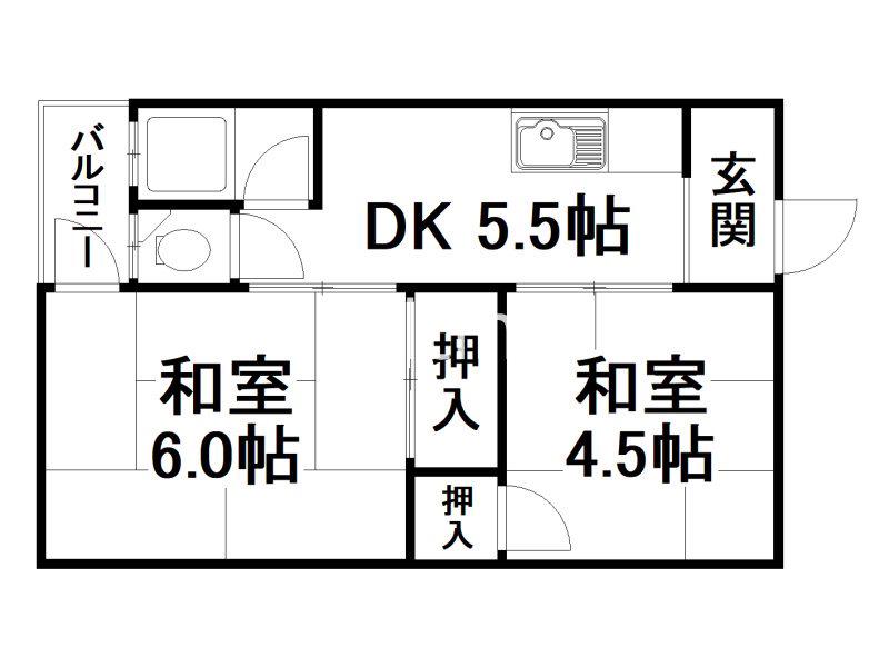 ツキシママンション(2DK/2階)の間取り写真