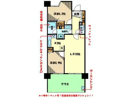 アンビシャス河辺(2LDK/1階)の間取り写真