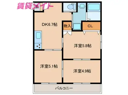 コーポSERA(3DK/1階)の間取り写真
