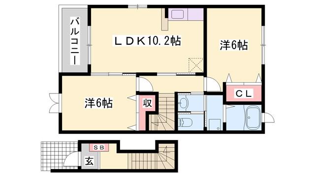 エレガンシア(2LDK/2階)の間取り写真