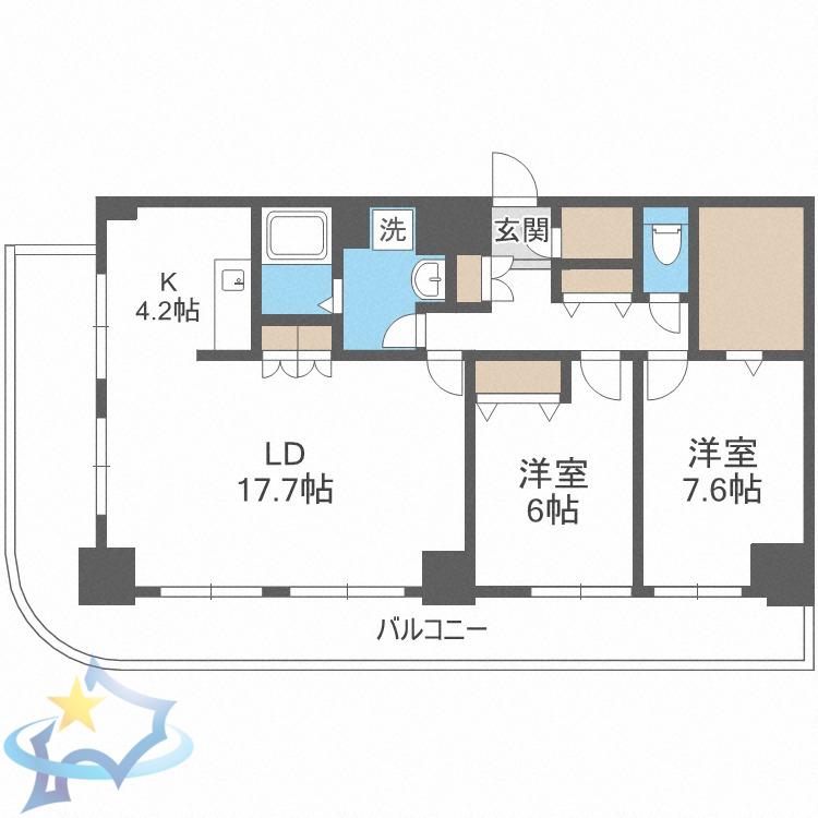 ティアラタワー中島倶楽部(2LDK/32階)の間取り写真