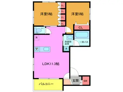 HIRO中山(2LDK/3階)の間取り写真