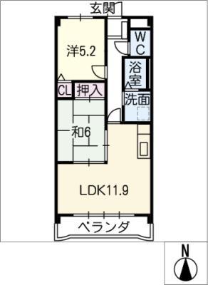 プリーマ千代鶴(2LDK/3階)の間取り写真
