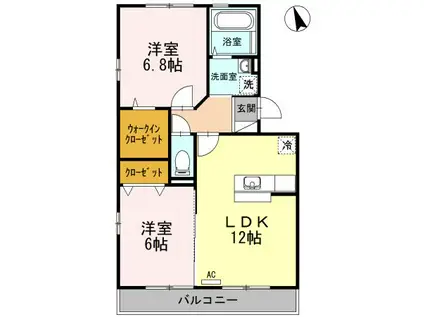 シャトーラトゥールI棟(2LDK/2階)の間取り写真