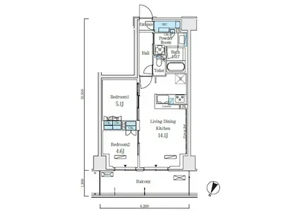ロイヤルパークス赤羽ノース(2LDK/5階)の間取り写真