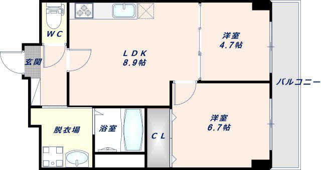 リアライズ今里南(2LDK/2階)の間取り写真