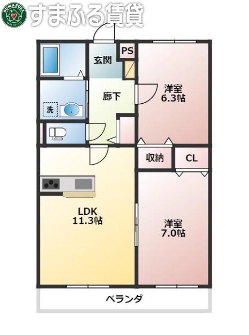GRANITO伊代(2LDK/1階)の間取り写真