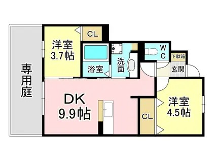 ポサーダ本城(2DK/1階)の間取り写真