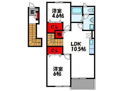 エスポワール吉田III(2LDK/2階)の間取り写真