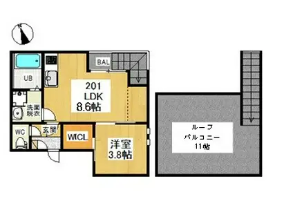 GRANDTIC 野並(1LDK/2階)の間取り写真