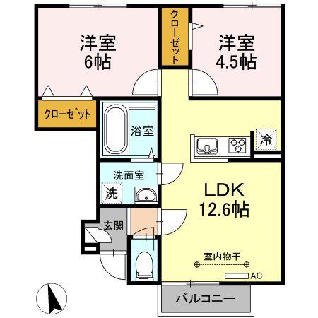 リヴィエール城下(2LDK/1階)の間取り写真