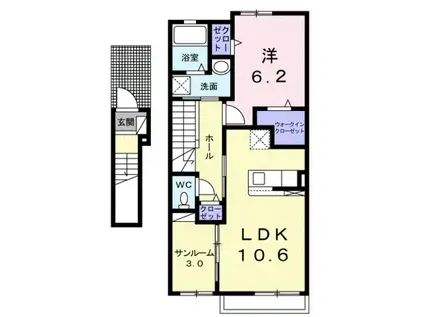 エスポアール姫路東(1LDK/2階)の間取り写真