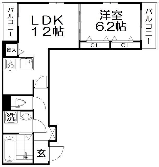 パインオークA棟(1LDK/2階)の間取り写真