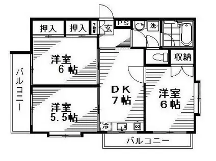 コンフォール梶ヶ谷(3DK/2階)の間取り写真