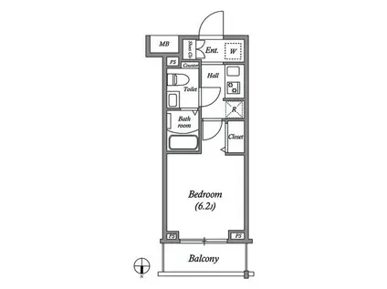 GENOVIA 大崎 SKYGARDEN(1K/2階)の間取り写真