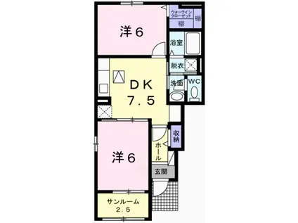 アルモニ カルム(2DK/1階)の間取り写真