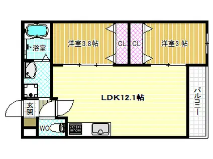アバンティオ北花田(2LDK/1階)の間取り写真