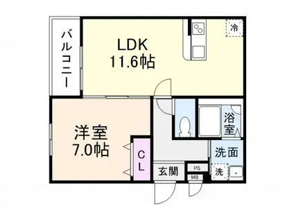 ラフィーネ石本II(1LDK/2階)の間取り写真