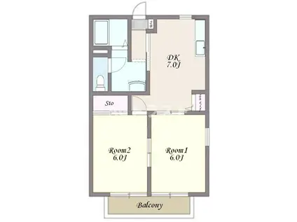 ディアス北上尾 C棟(2DK/1階)の間取り写真