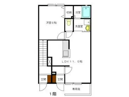 フォレットフォンティーヌA棟(1LDK/1階)の間取り写真