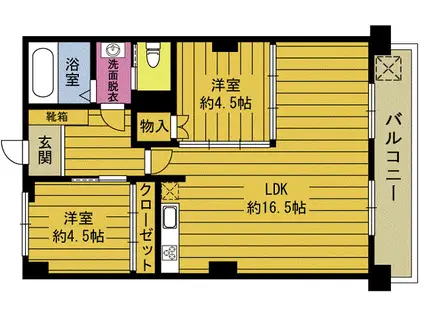 ヴィラ宮崎(2LDK/4階)の間取り写真