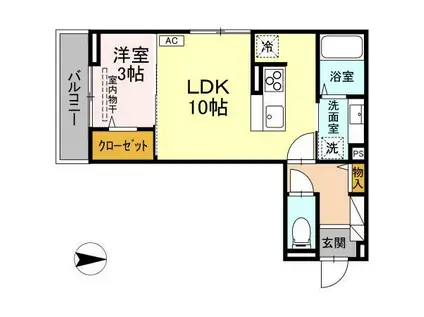J-ROOM妃 VII番館 屋代駅前(1LDK/3階)の間取り写真