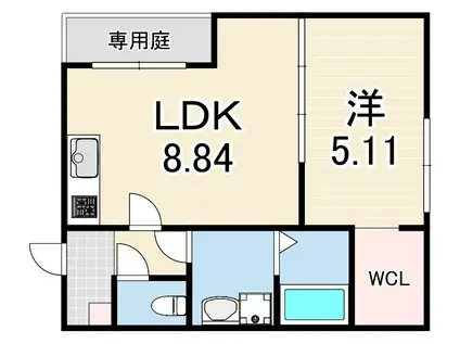 パークス神戸(1LDK/1階)の間取り写真