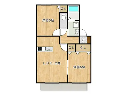 プレミールB棟(2LDK/2階)の間取り写真