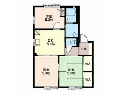 タウニィB(3DK/1階)の間取り写真