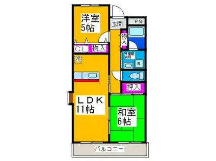 オーク白鷺(2LDK/2階)の間取り写真