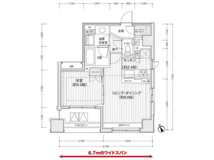 ドゥーエ銀座イーストI(1LDK/7階)の間取り写真