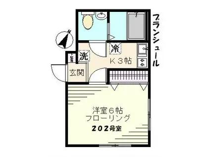 ブランシュール(1K/2階)の間取り写真